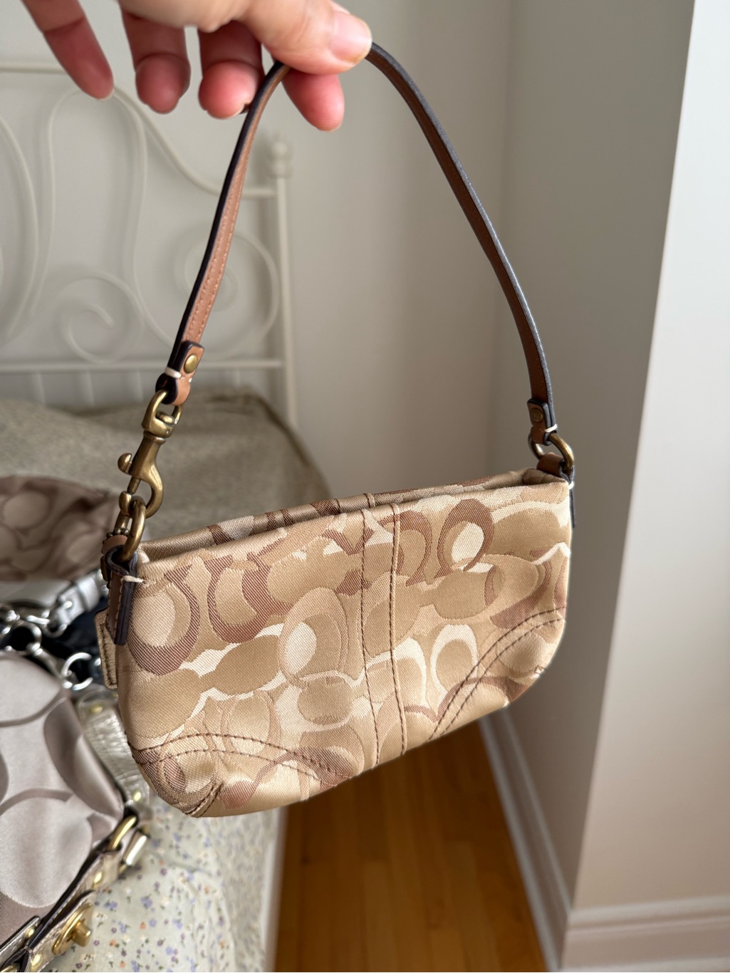 Coach Beige/Tan Mini Signature Wristlet